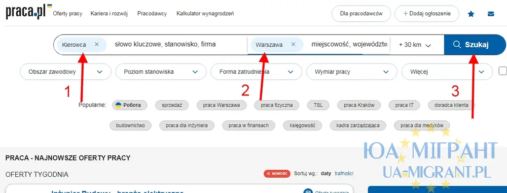 Пошук роботи через сайт praca.pl
