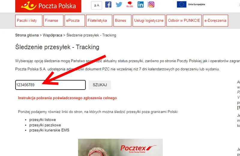 Перевірка статусу листа на сайті польської пошти