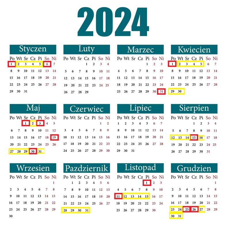 Календар: Державні вихідні дні в Польщі 2024