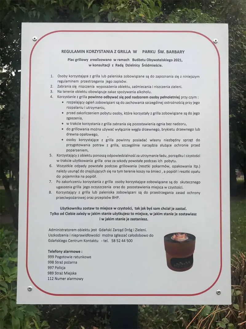 правила в парковій зоні Гданська для смаженні шашлика