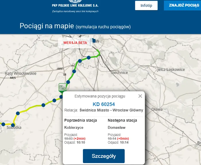 онлайн-відстеження потягів у Польщі