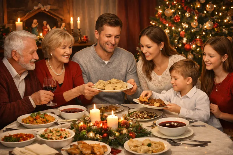 Польська родина під час Вігілії за святковим столом