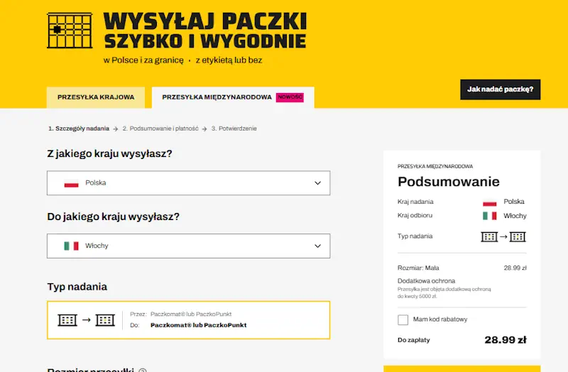 Приклад InPost: посилка з Польщі до Італії